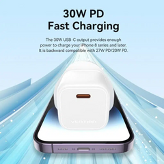 Vention 1-Port USB-C GaN Charger(30W) EU Plug | 30W PD | Quick charge protocols: PPS/PD 3.0/QC 4+/FCP/AFC/BC 1.2