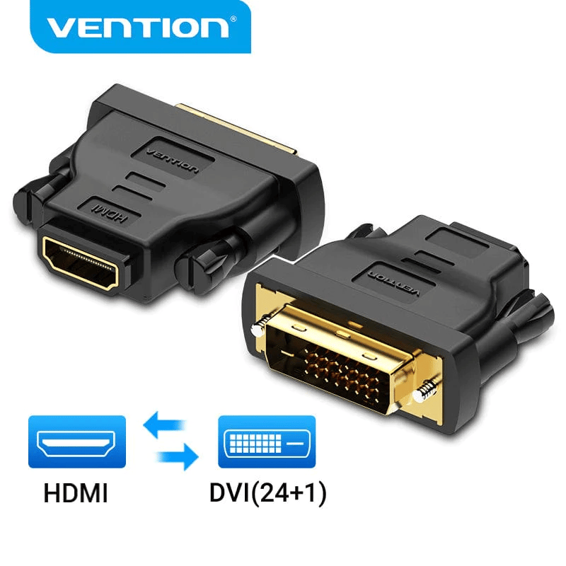 Vention DVI to HDMI Adapter Bi-directional DVI D 24+1 Male to HDMI Female Cable Connector Converter for Projector HDMI to DVI | Gold Plated  | ECCB0