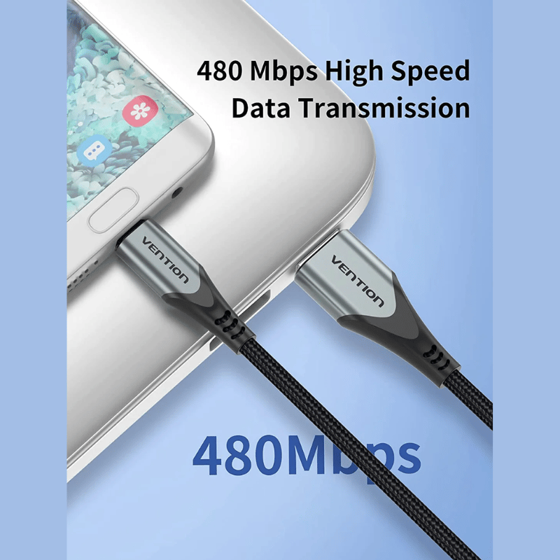 Cotton Braided USB 2.0 A Male to Micro-B Male 3A Cable Gray Aluminum Alloy Type | Fast Charging Speed