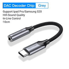 Vention USB-C Male to 3.5MM Earphone Jack With DAC 5 Adapter 1M Gray Aluminum Alloy Type | BGMHF