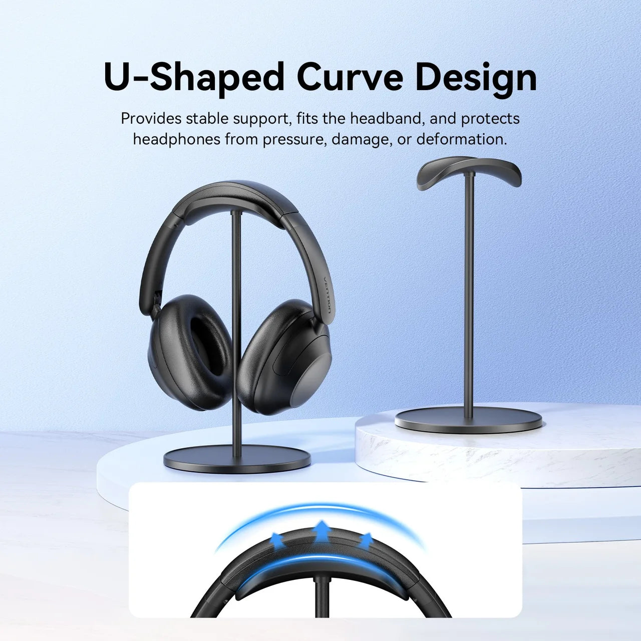 Vention Premium U-Shaped Desktop Headphone Stand Black ABS + Rubber-Coated Metal Type | KSOB0