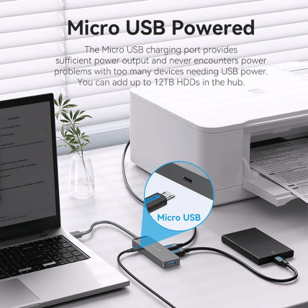 Vention 4-Port USB 3.0 Hub With Power Supply 1M Black | Metal Surface | Gray | CHLBF