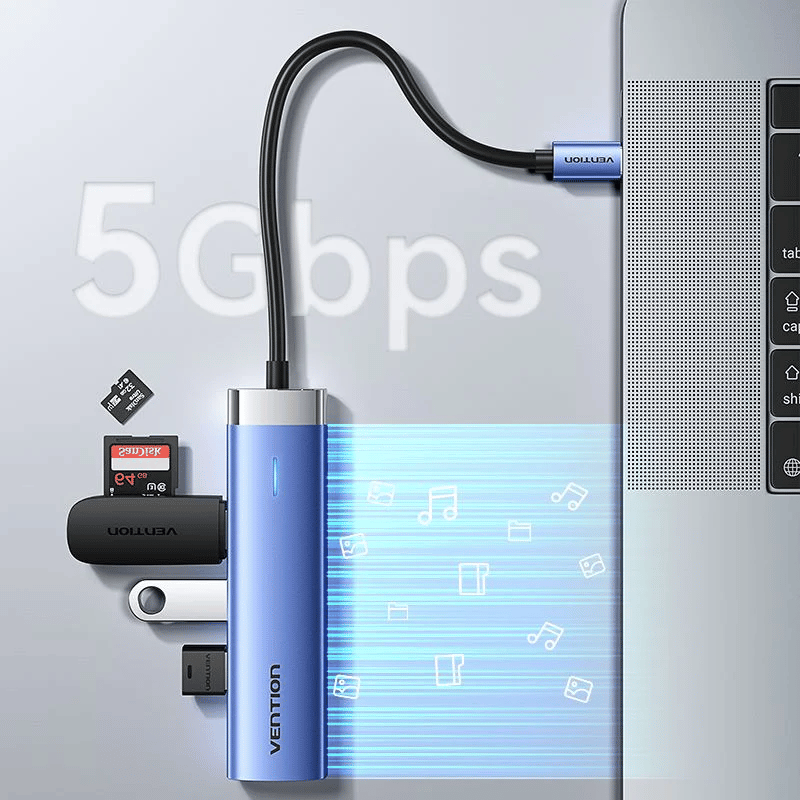 Vention USB-C to HDMI/USB 3.0 x 3/PD Docking Station 0.15M Blue Aluminum Alloy | TGESB