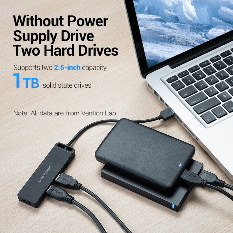 Vention 4-Port USB 2.0 Hub With Power Supply Black