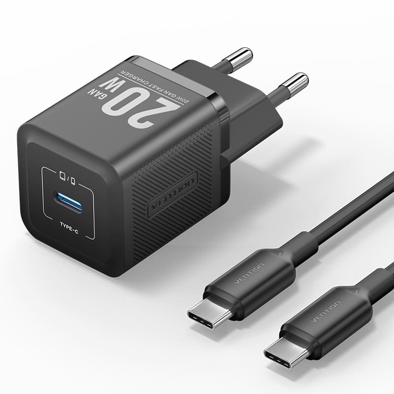 Vention 1-Port USB-C GaN Charger 20W with USB-C to USB-C Cable | TZ-FEWO-EU \ TZFEB0-EU |1M EU-Plug