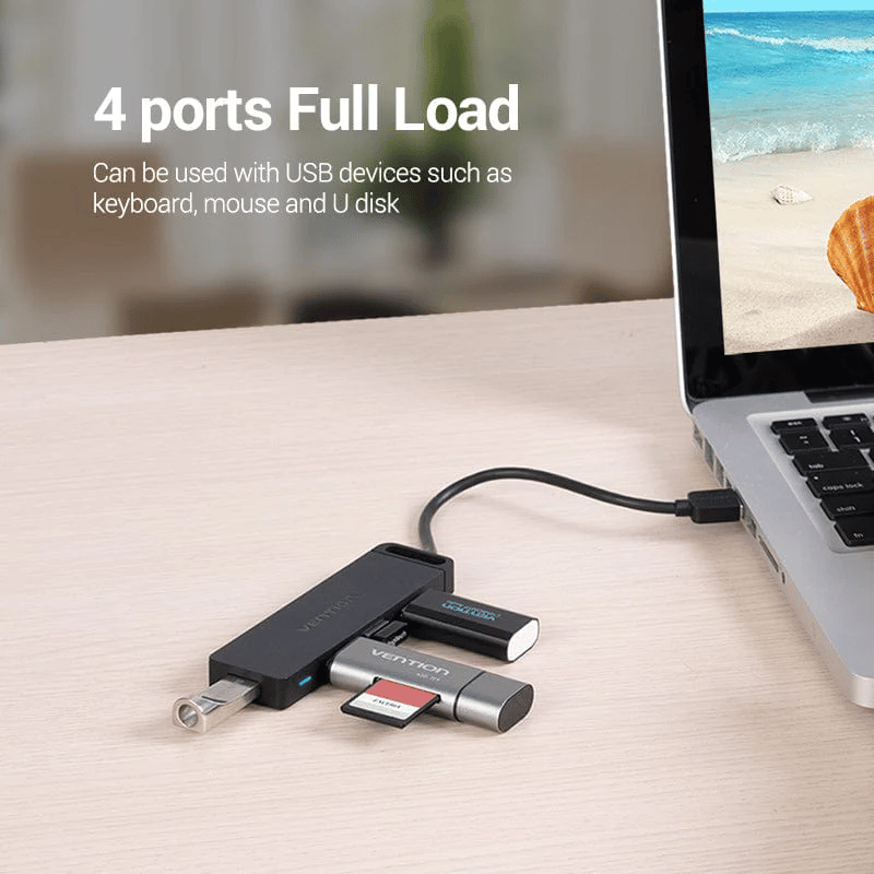 Vention 4-Port USB 2.0 Hub With Power Supply Black