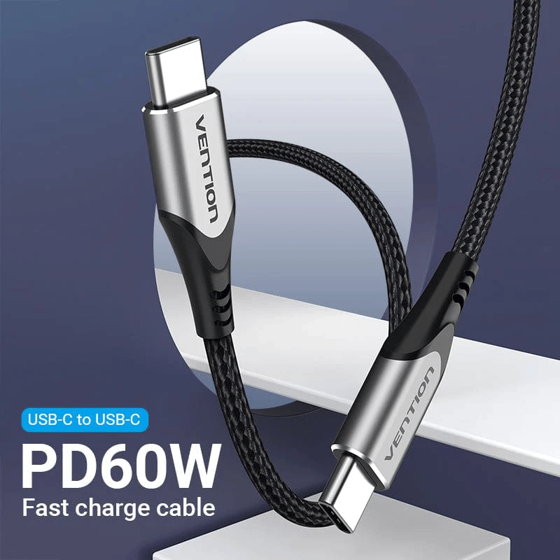 Vention USB 2.0 C Male to C Male Cable |Gray Aluminum Alloy Type | 1 Meter| 60W PD | Comaptible With MacBook Air , Samsung S Series , Huawei , iPhone