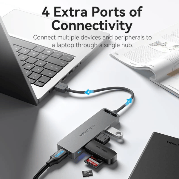 Vention 4-Port USB 3.0 Hub With Power Supply 1M Black | Metal Surface | Gray | CHLBF