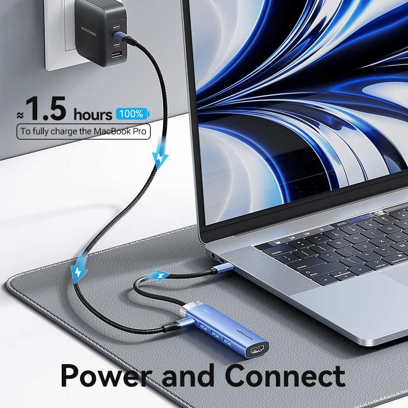 Vention USB-C to HDMI/USB 3.0 x 3/PD Docking Station 0.15M Blue Aluminum Alloy | TGESB