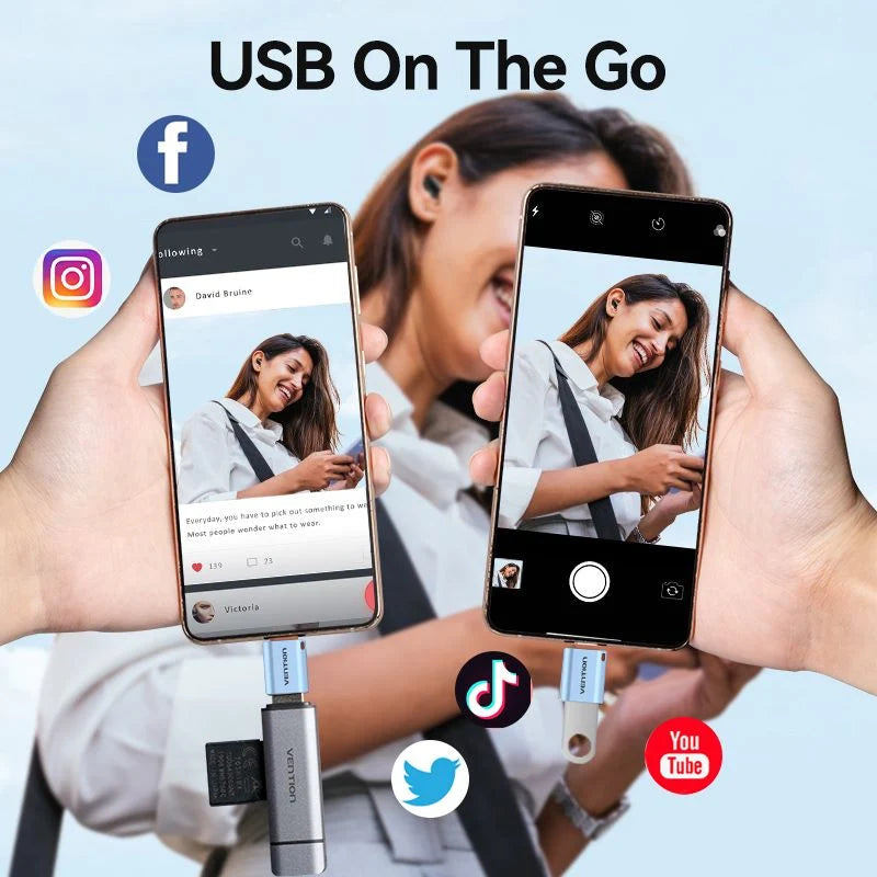 Vention USB 3.1 Type-C Male to USB Female OTG Adapter with Lanyard Gray Aluminum Alloy Type | CUBH0