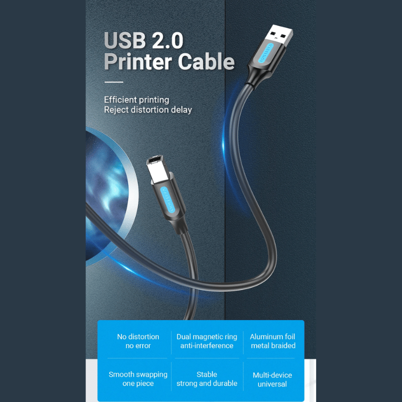 Vention USB Printer Cable USB 2.0 Type A Male To B Male Sync Data Scanner Printer Cable for POSPRO  HP Canon Epson USB Printer | 1.5 M | COQBG