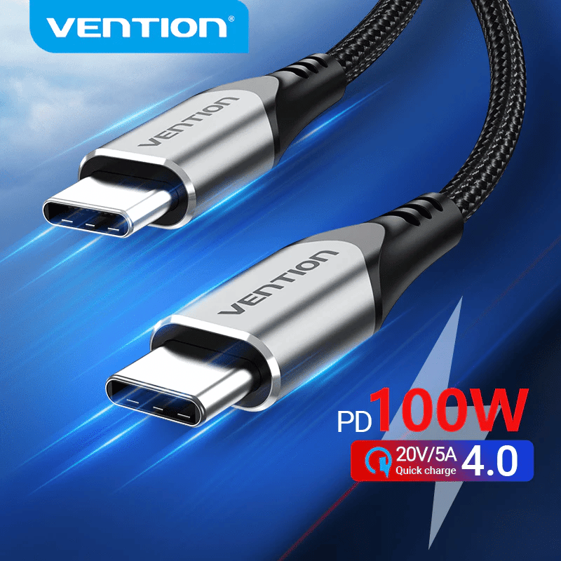 Vention USB Type C to USB C Cable USB C PD 100W 60W Fast Charger for Samsung S20 Macbook iPad Quick Charge 4.0 USB C Charge Cord | 1M | Nylon Braided