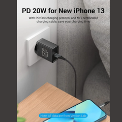 Vention 1-Port USB-C Wall Charger(20W) EU Plug | PD Fast Charger | Support Apple, Huawei, Xiaomi, Samsung, OPPO, Vivo, Phone & Tablet