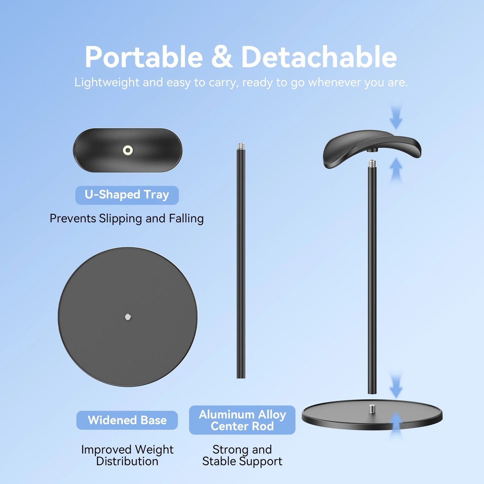 Vention Premium U-Shaped Desktop Headphone Stand Black ABS + Rubber-Coated Metal Type | KSOB0