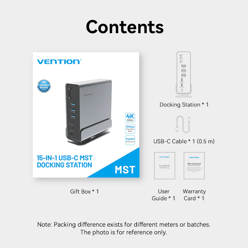 Vention USB-C to DP/HDMI x 2/USB 3.2 GaN 2 Type-C/USB 3.2 Gen 2 Type-A x 2/USB 3.2 Gen 1 Type-C/USB 3.0/USB 2.0 x 2/RJ45/SD/TF/3.5mm TRRS/PD MST Docking Station Gray Vertical Aluminum Alloy