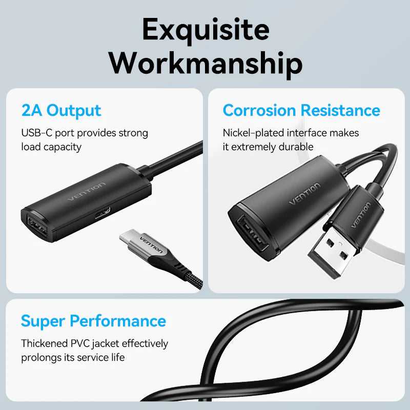 USB 2.0 Type-A Male to Type-A Female Active Extension Cable | Black | CBK