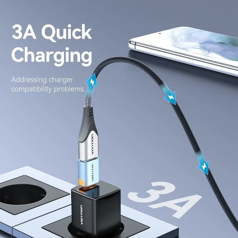 Vention USB 3.1 Type-C Male to USB Female OTG Adapter with Lanyard Gray Aluminum Alloy Type | CUBH0