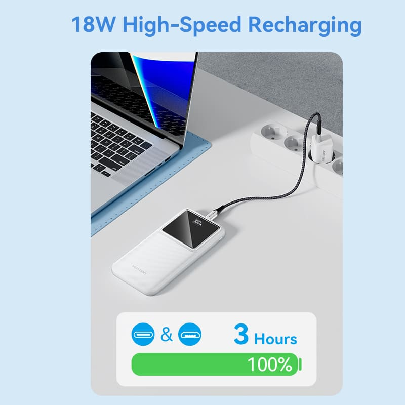 VENTION 10000mAh POWER BANK (Micro-USB + USB-C + USB-A + USB-A) Quick Charge 3.0 |22.5W