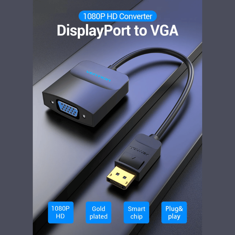 Vention Displayport to VGA Adapter 1080P Display Port Male to VGA Female Audio Converter for Projector HDTV Monitor DP to VGA | Gold Plated | HBFBB