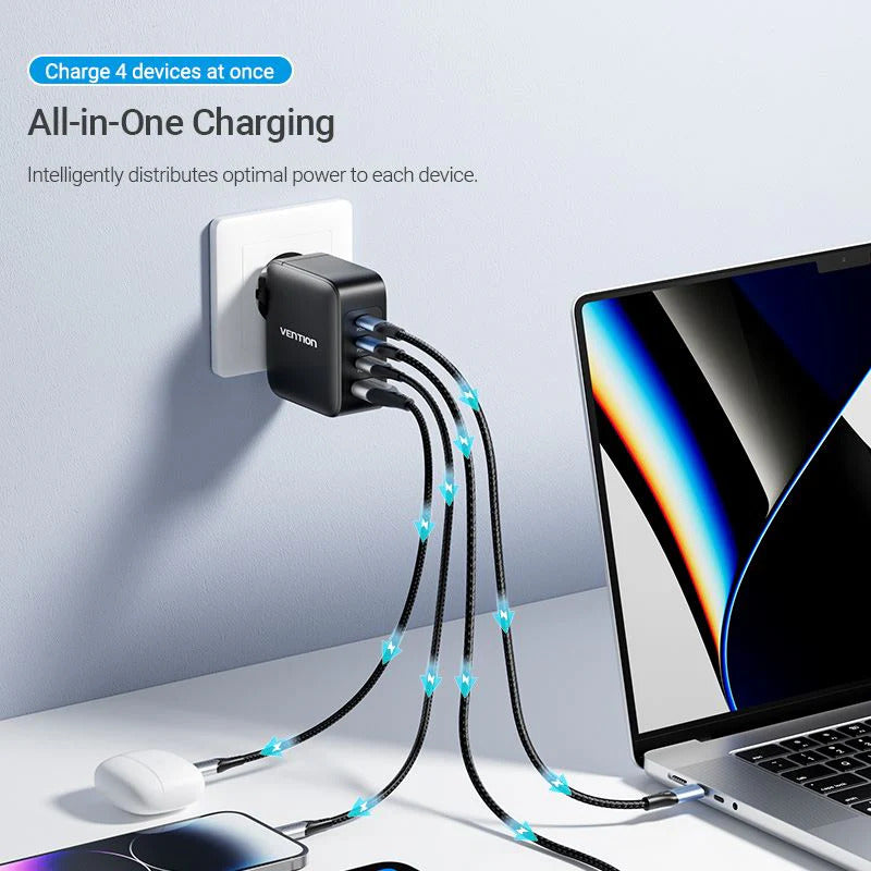 Vention 4-Port USB (C + C + C + A) GaN Charging Kit (140W/140W/30W/30W) EU PLUG |Fast Charge Macbook Pro , iPad , iPhones , Laptops