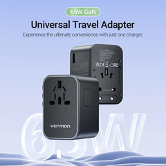 Vention 3-Port USB (C + C + A) GaN Universal Travel Adapter (65W/65W/30W)