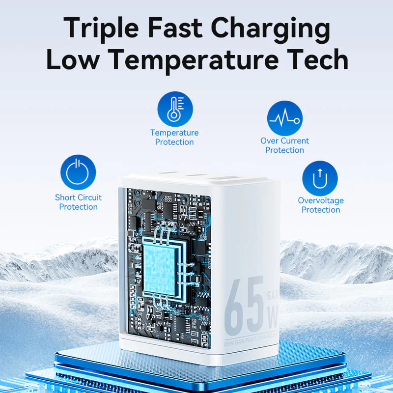 Vention 3-Port USB (C+C+A) GaN Charger (65W/65W/60W) EU-Plug | GaN-III | FERB0-EU