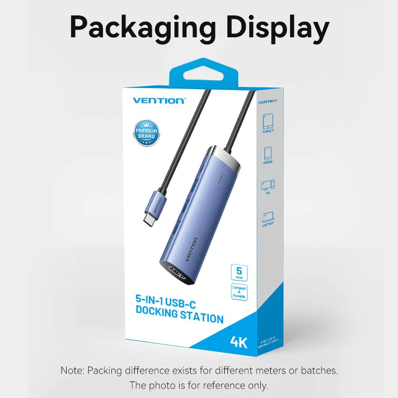 Vention USB-C to HDMI/USB 3.0 x 3/PD Docking Station 0.15M Blue Aluminum Alloy | TGESB