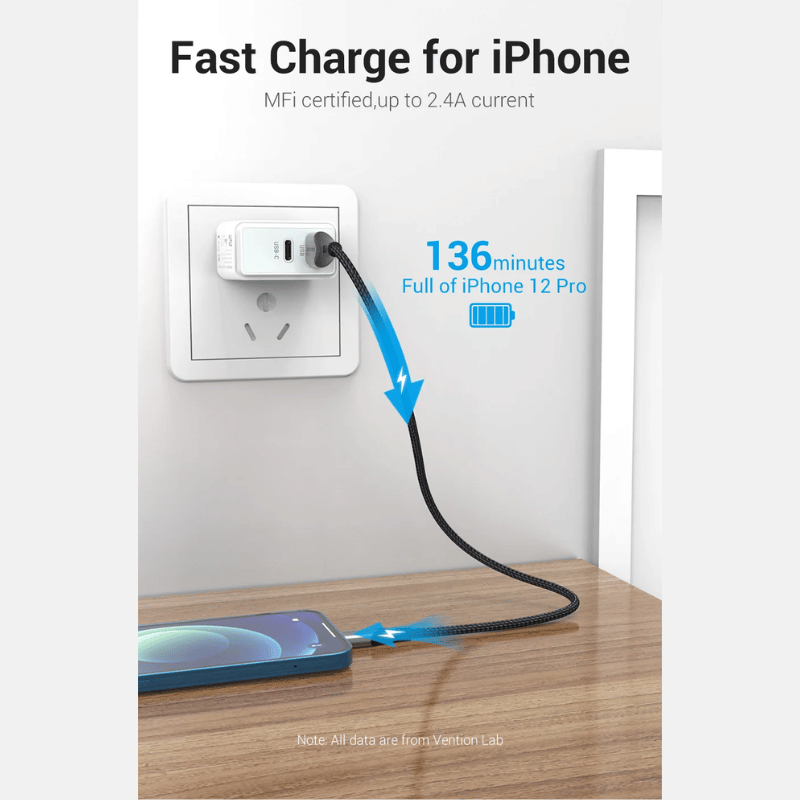 Vention  USB Cable for iPhones | MFi Certified |  2.4A Fast Charging  Cable | 1.5M