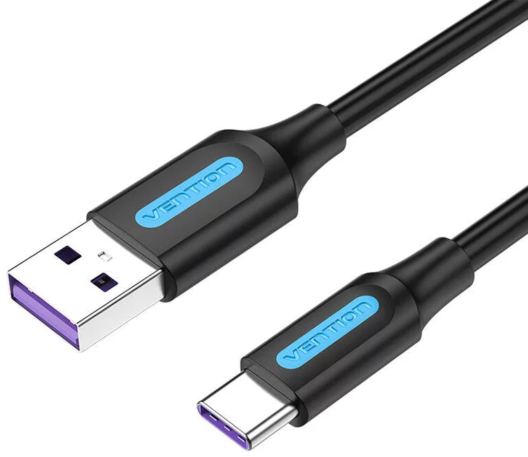 Vention USB 2.0 A to USB-C 5A Cable | CORBF | Black PVC | 1M