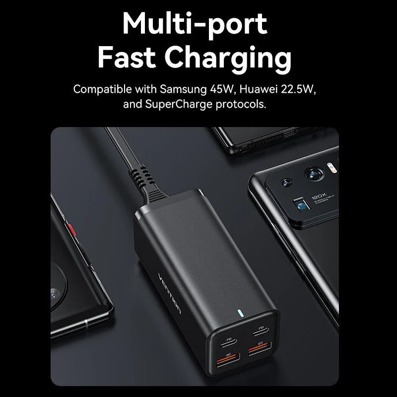 Vention 4-Port USB (C + C + A + A) GaN Charger (100W/ 100W/ 18W/ 18W) EU | Charge Upto 4 Devices