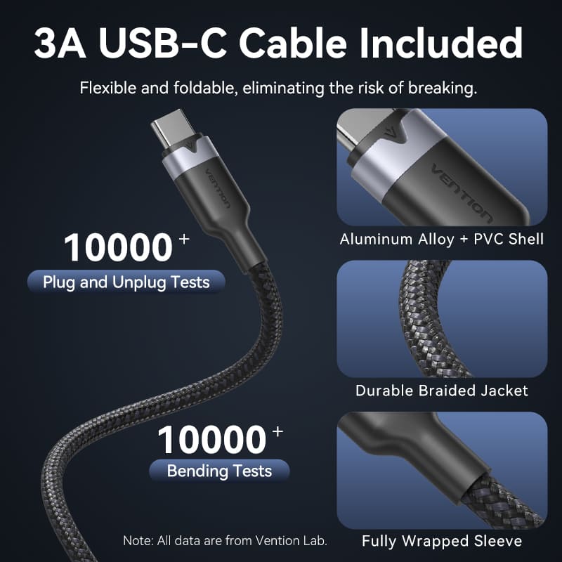 Vention 2-Port USB | TZ-FEWH0-EU | (C + A) GaN Charger (30W/18W) Gray with USB-C to USB-C Cable (1M)