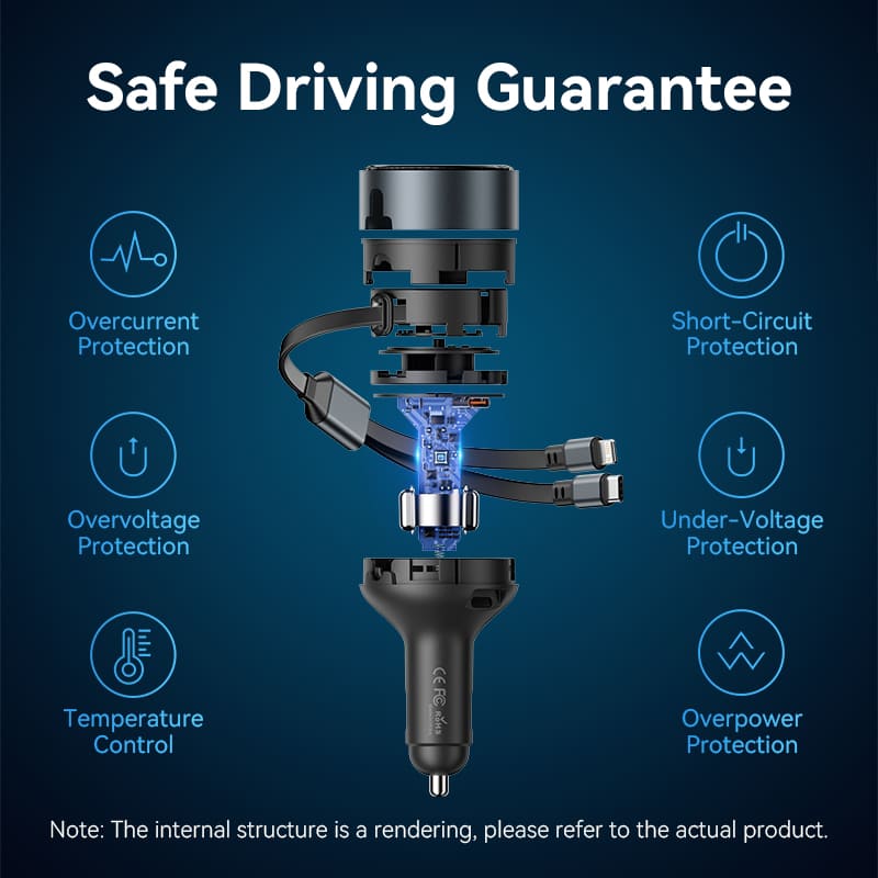 Vention Car Charger with Built-In Cable | FFOB0