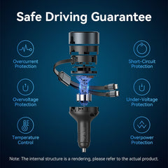 Vention Car Charger with Built-In Cable | FFOB0