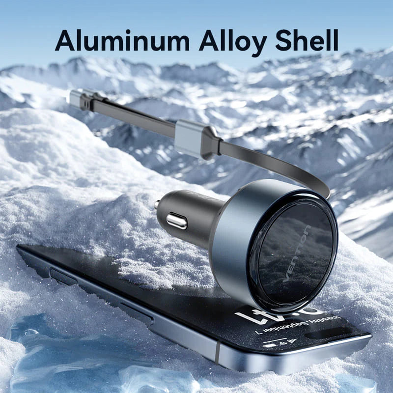 Vention Car Charger with Built-In Cable | FFOB0