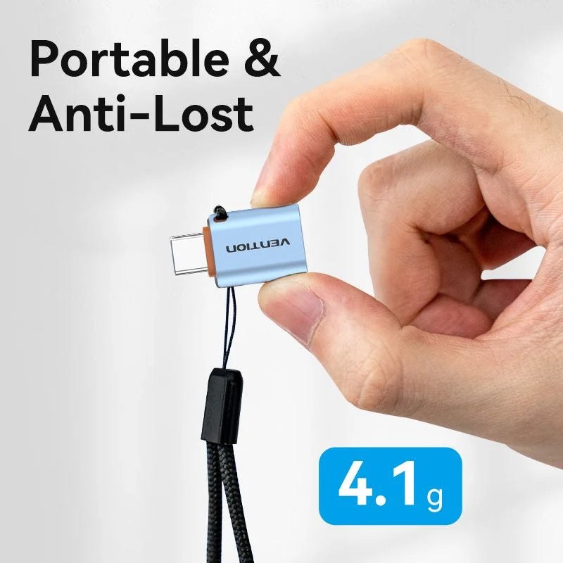 Vention USB 3.1 Type-C Male to USB Female OTG Adapter with Lanyard Gray Aluminum Alloy Type | CUBH0