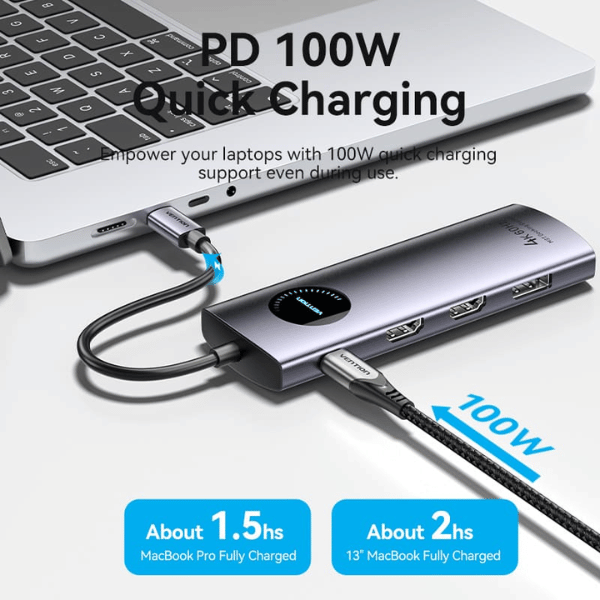 Vention USB-C to DP/HDMI x 2/USB 3.0 x 2/USB 2.0/RJ45/SD/TF/PD MST Docking Station 0.15M Gray Aluminum Alloy Type | TQWHB