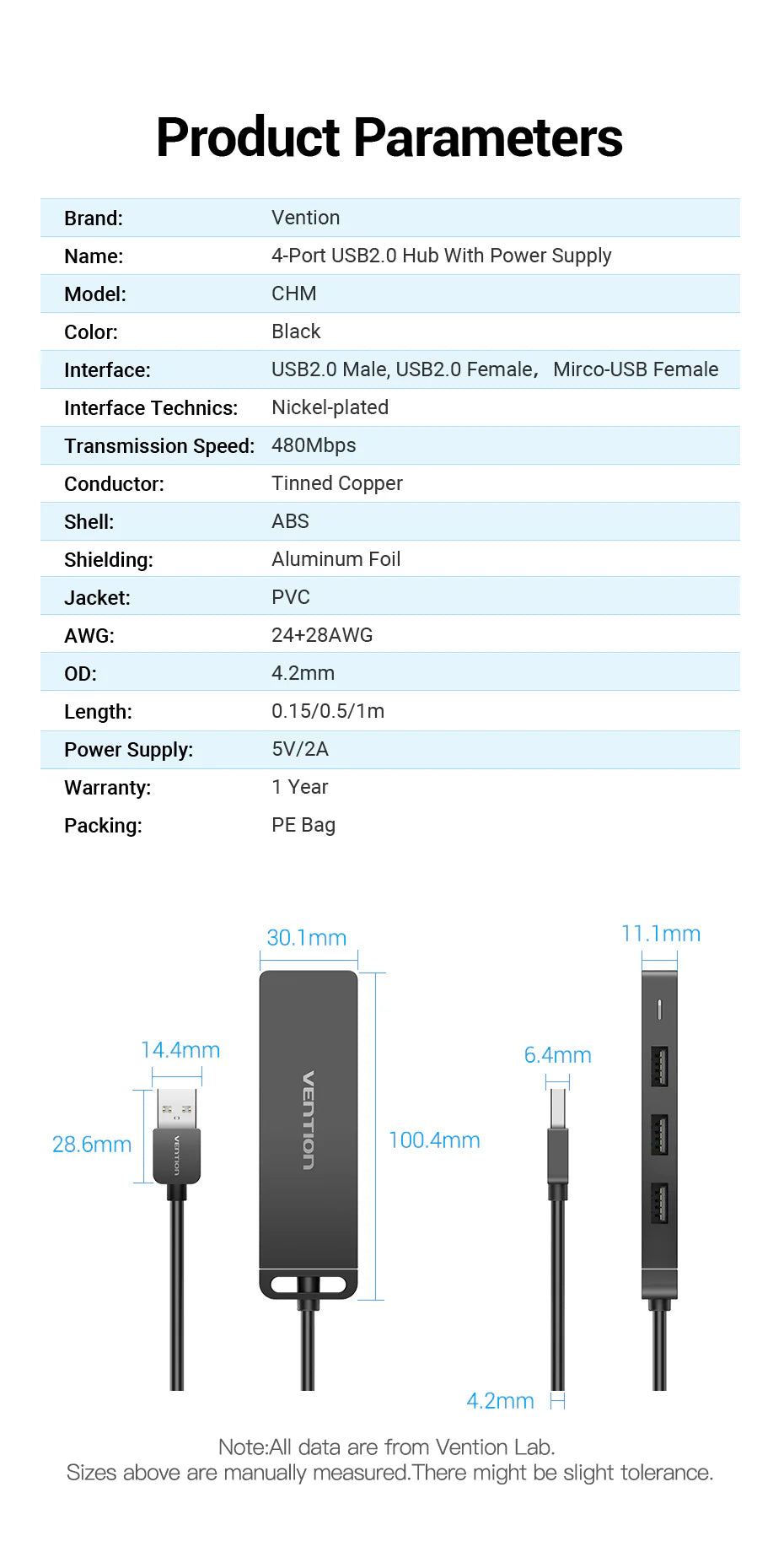 4-Port USB 2.0 Hub With Power Supply | Black | 1M  | CHMBF |