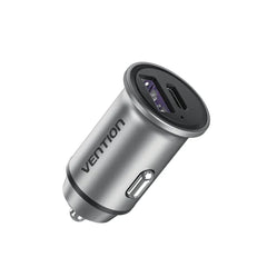 Vention Two-Port USB A+C (18/20) Car Charger Mini Style Aluminium Alloy | FFBH0