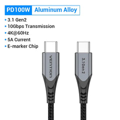 USB C to USB C Cable 100W USB3.1  | Fast PD Cable | MacBook Pro iPad Pro Samsung S20 | 4K 5A USB Type C  | TAHHF | 1M