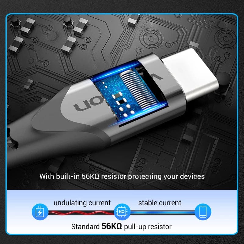 Vention Cotton Braided USB 2.0 A Male to C Male 3A Cable |Aluminum Foil+GND | Fast Charge Tecno , Redmi , OPPO , Xiaomi , Huawei