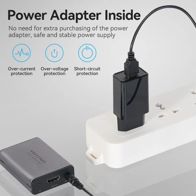 Vention HDMI™  | AKGH0-EU | Network Cable Extender 60M Gray Aluminum Alloy Type EU Standard