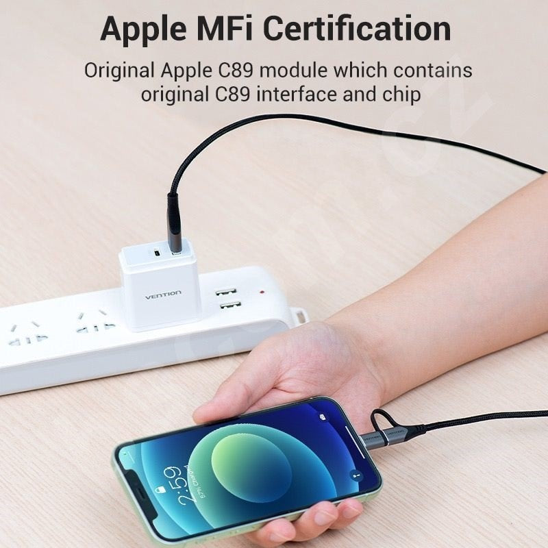 USB 2.0 A Male to 2-in-1 Micro-B&Lightning Male Cable | MFi Certified | 1M Gray Aluminum Alloy  |CQHHF