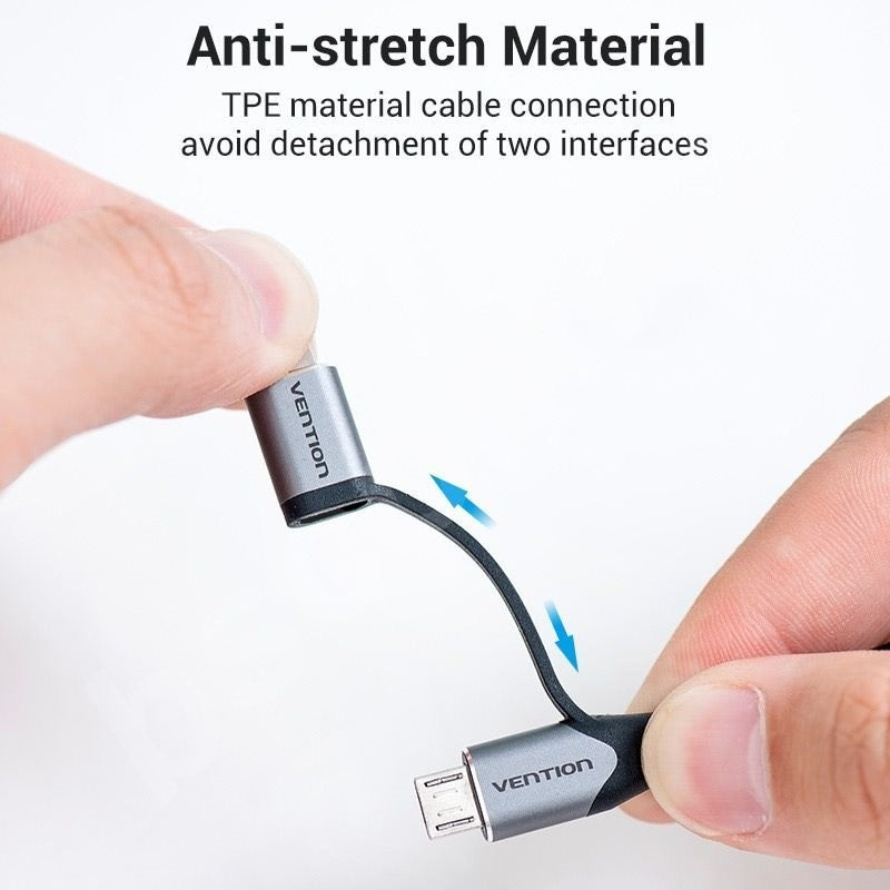 USB 2.0 A Male to 2-in-1 Micro-B&Lightning Male Cable | MFi Certified | 1M Gray Aluminum Alloy  |CQHHF