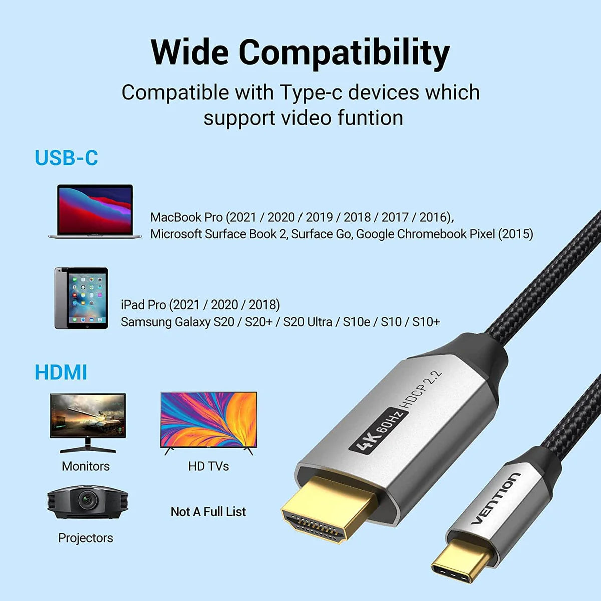 USB-C to 4K HDMI Cable  | Compatible With Type-C Devices | CRBFF | 1M | CRBBH | 2M | Gold Plated