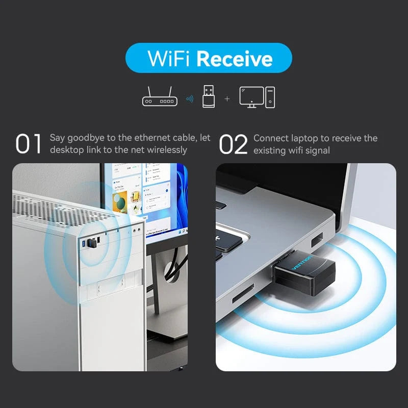 Vention USB Wi-Fi Dual Band Adapter 2.4G/5G Black | KDSB0